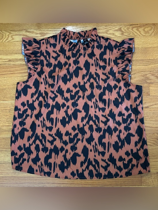 SHEIN Tops - Shein Blouse Women’s 1XL Brown/Black Animal Print High Neck Shirt Keyhole- Back